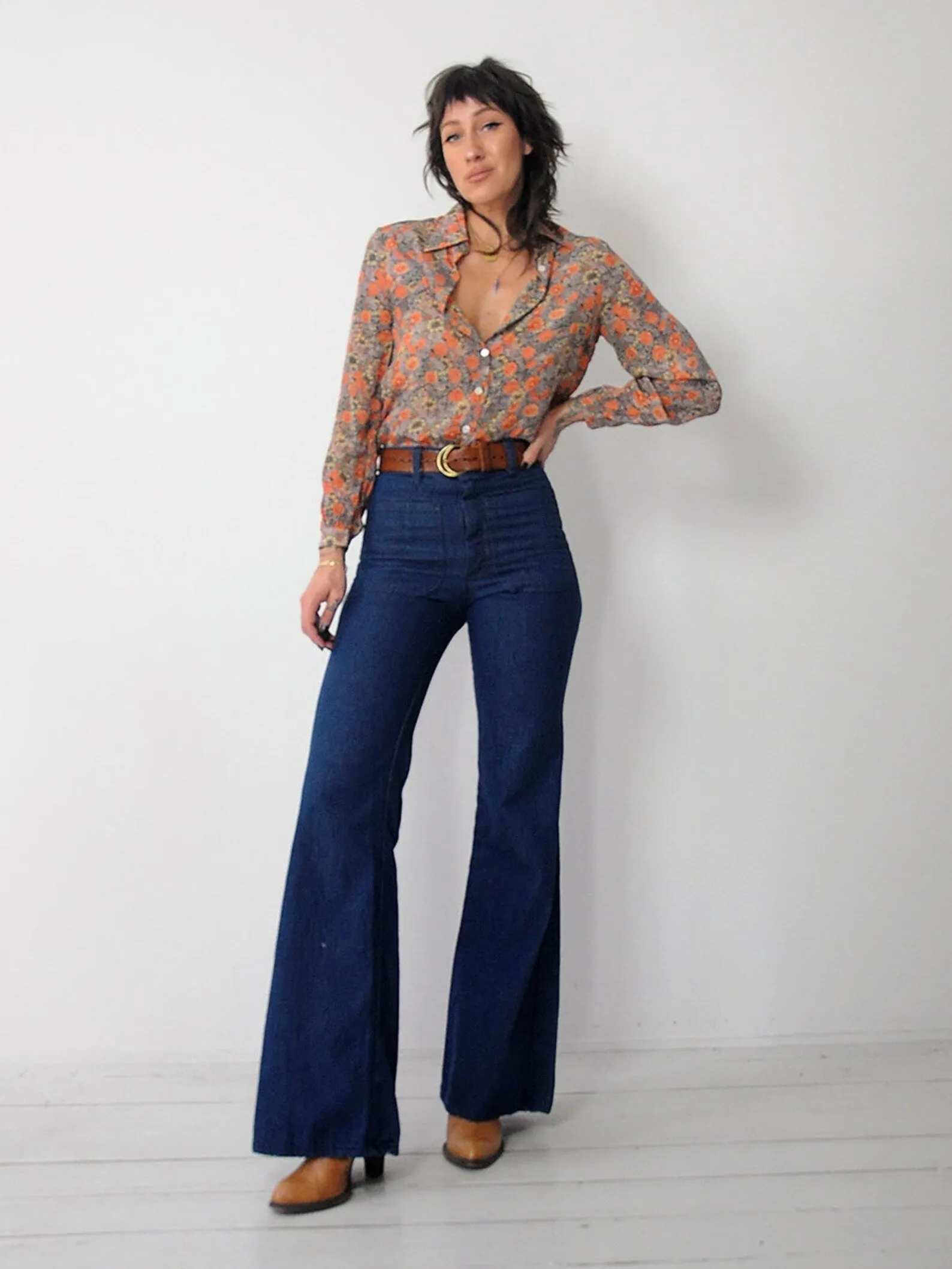 1970's French Floral Silk Blouse