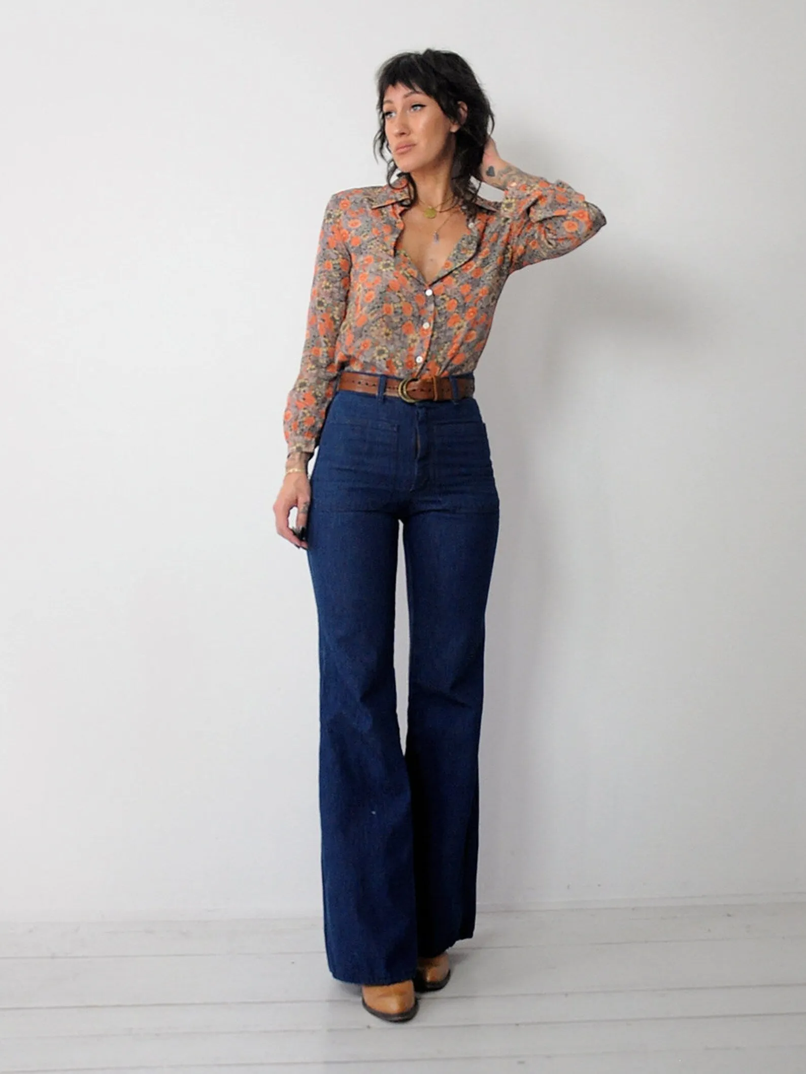 1970's French Floral Silk Blouse