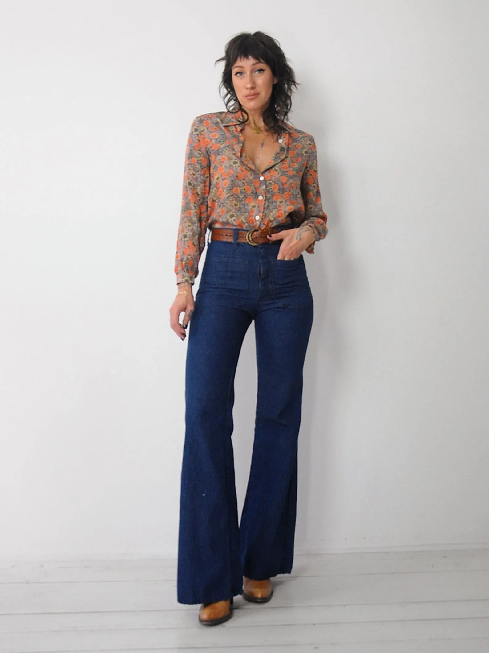 1970's French Floral Silk Blouse