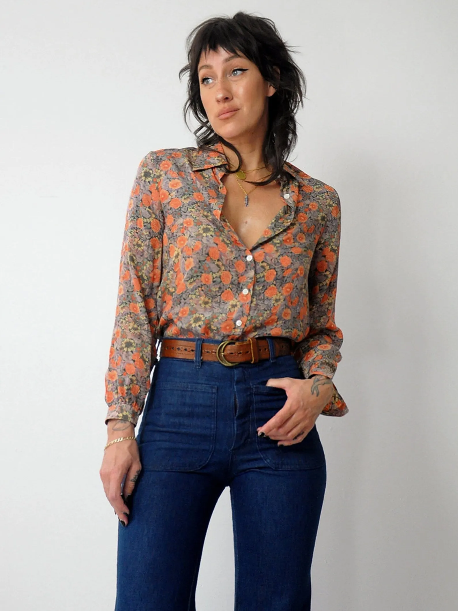 1970's French Floral Silk Blouse