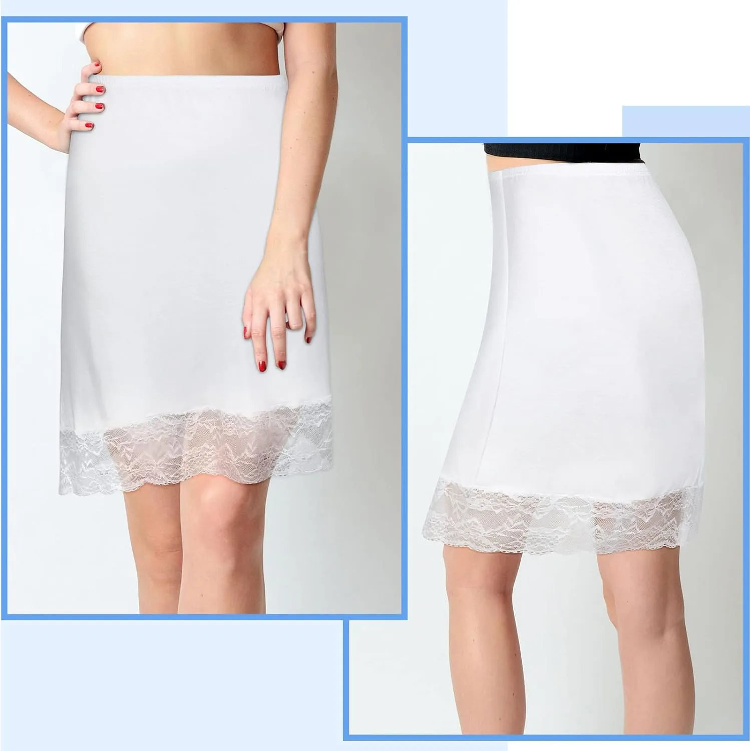 3 Pieces Half Slips for Under Dresses Lace Half Slip Dress for Women with Short Lace Trim Above Knee Adjustable Underskirt