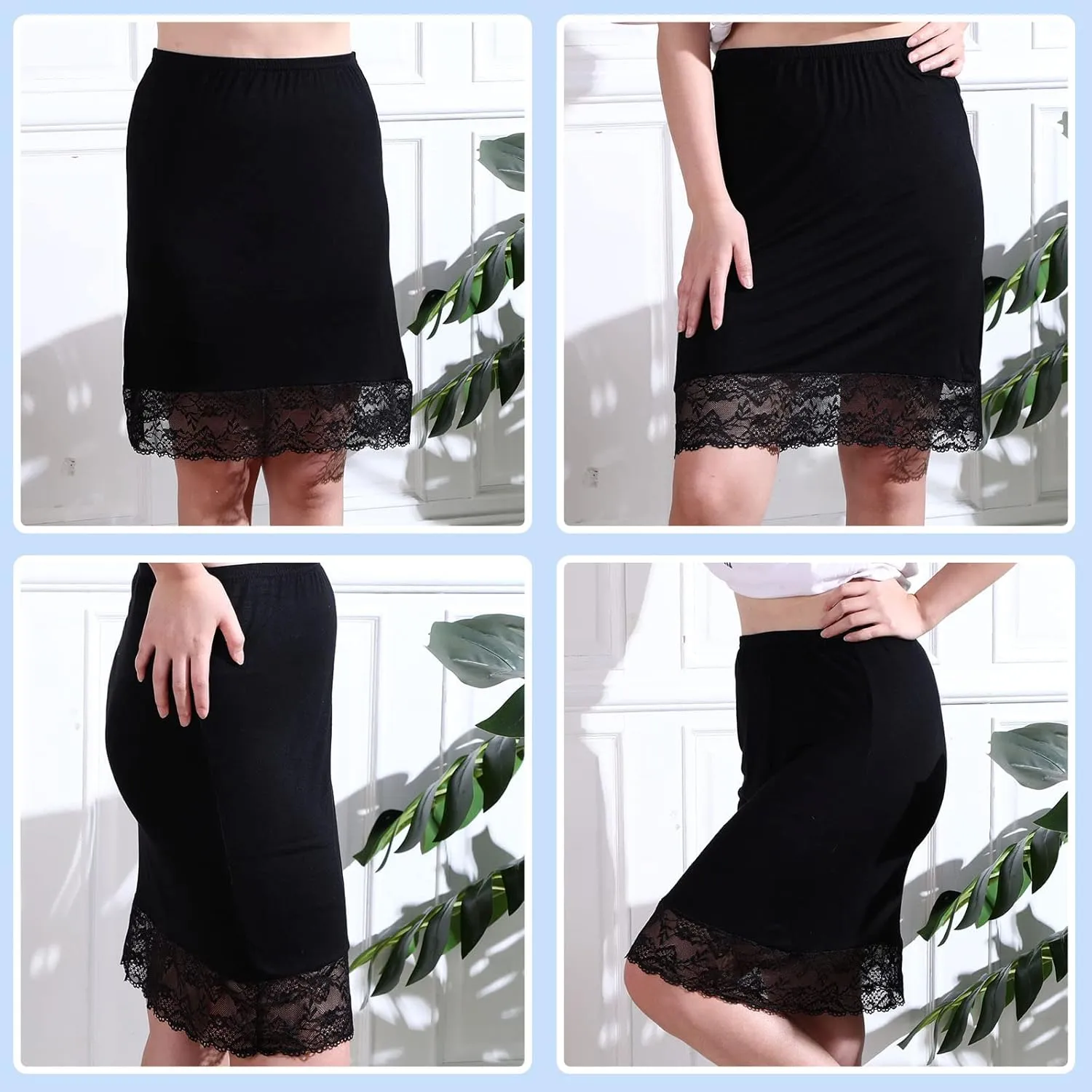 3 Pieces Half Slips for Under Dresses Lace Half Slip Dress for Women with Short Lace Trim Above Knee Adjustable Underskirt