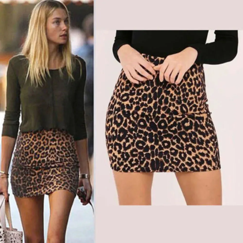40# Women Leopard Skirts Print Drape Vintage Ruffles High Waist Elastic Band Mini Skirt Leisure Retro Bud Short Skirt Jupe Femme