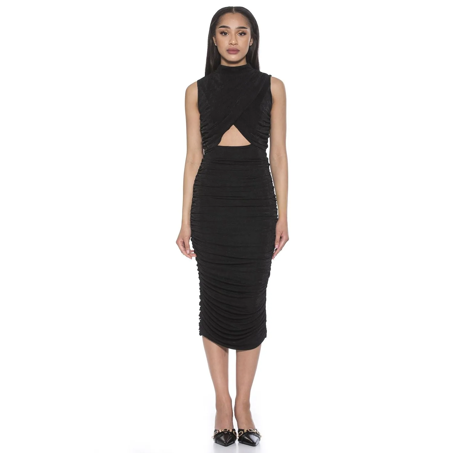 ALEXIA ADMOR Sadee Women's Draped Sheath Dress with Stand Collar ALEXIA ADMOR black