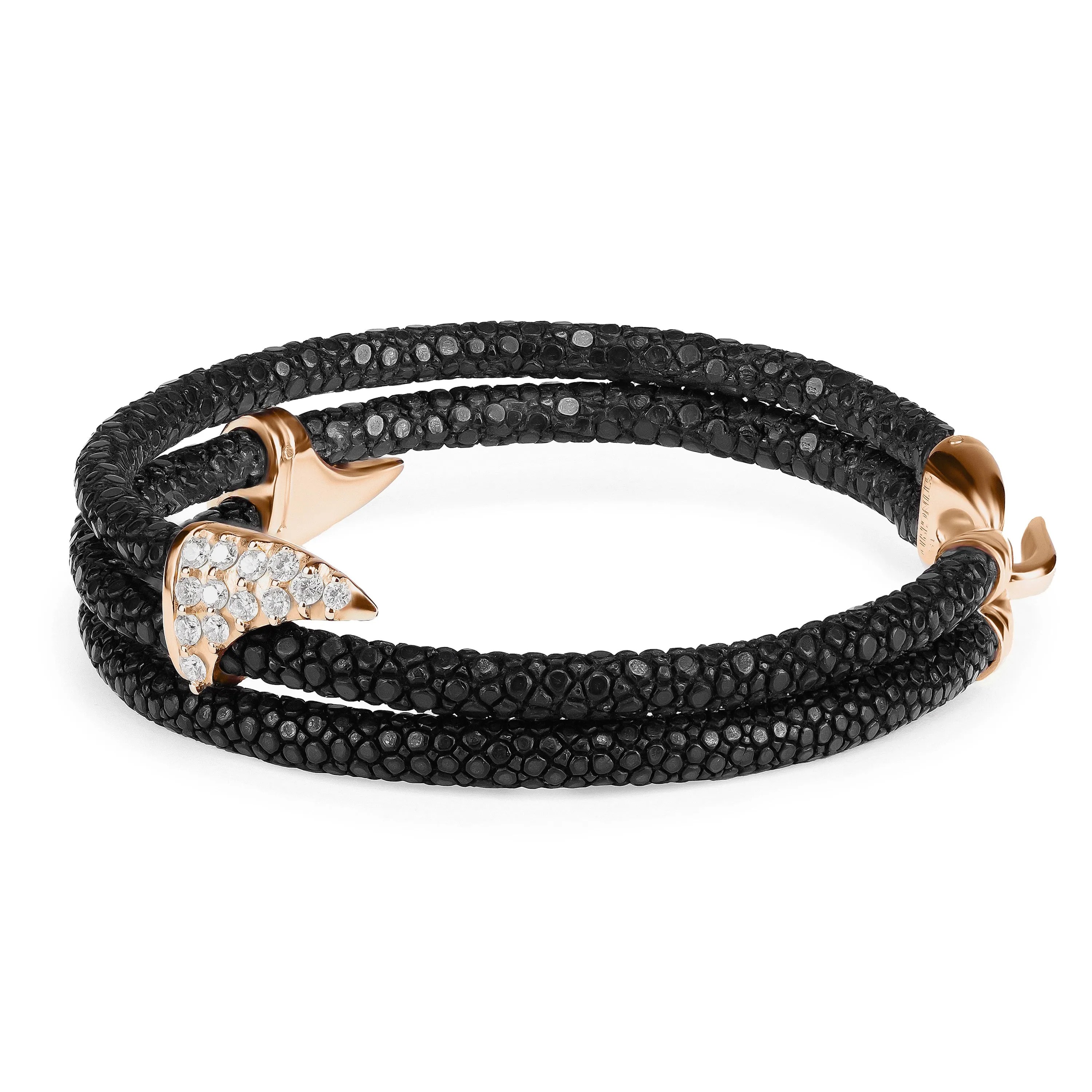 B439 StingHD Black Rose Gold Diamonds Shark Tooth