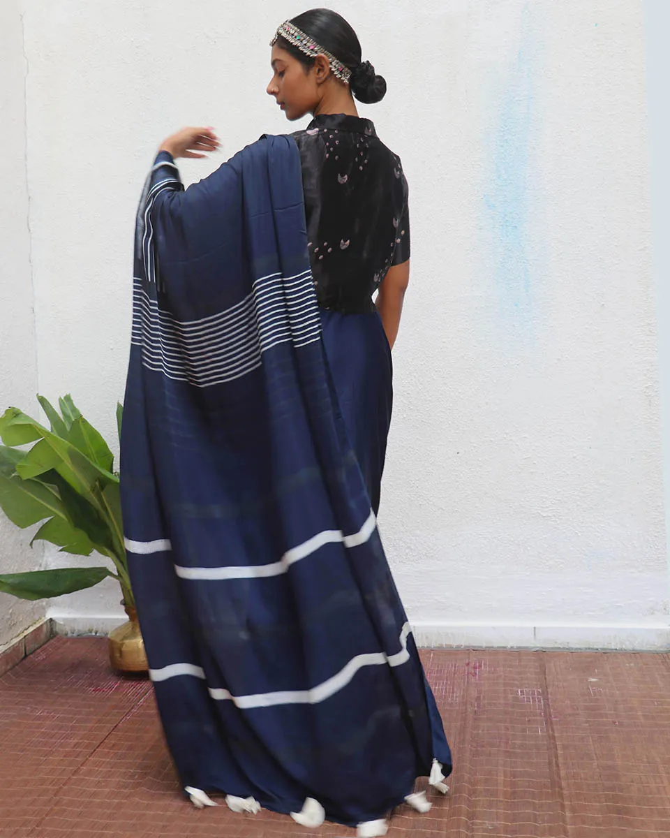 Bhoomi Blockprinted Modal Silk Saree - Jaisal