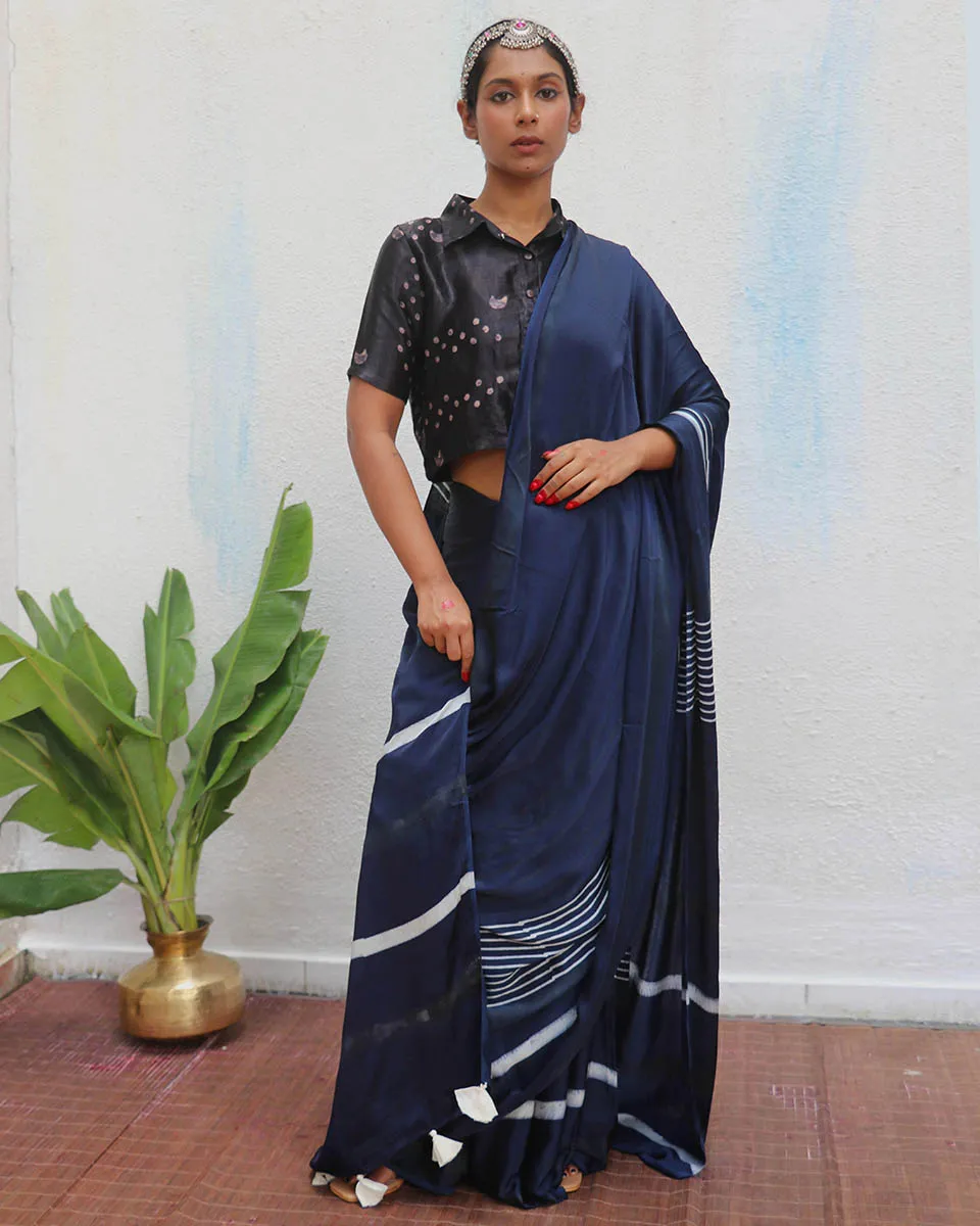 Bhoomi Blockprinted Modal Silk Saree - Jaisal