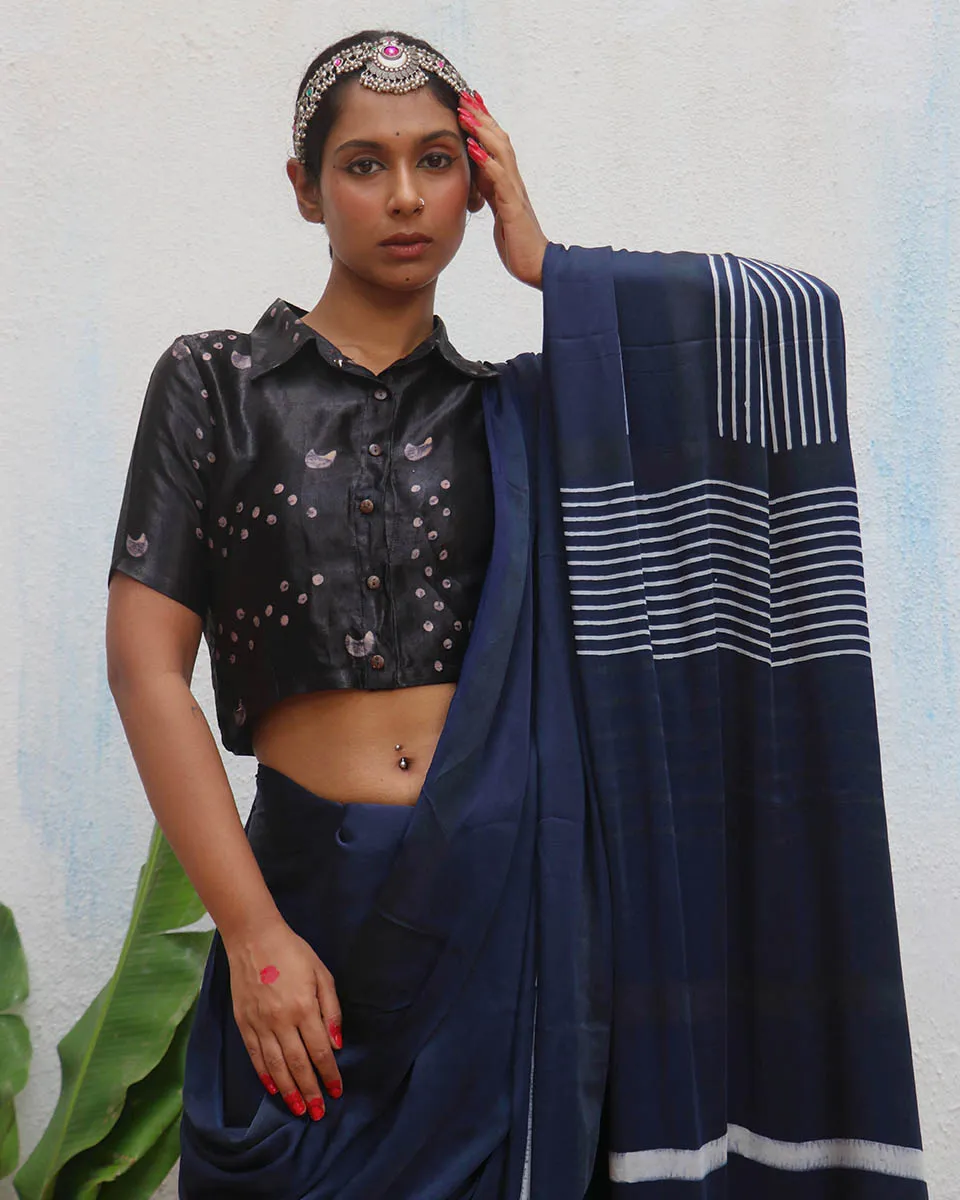 Bhoomi Blockprinted Modal Silk Saree - Jaisal