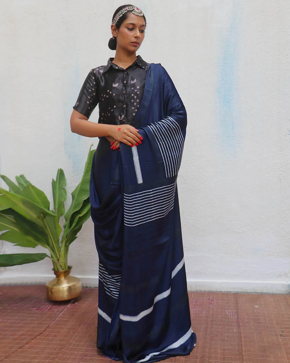 Bhoomi Blockprinted Modal Silk Saree - Jaisal