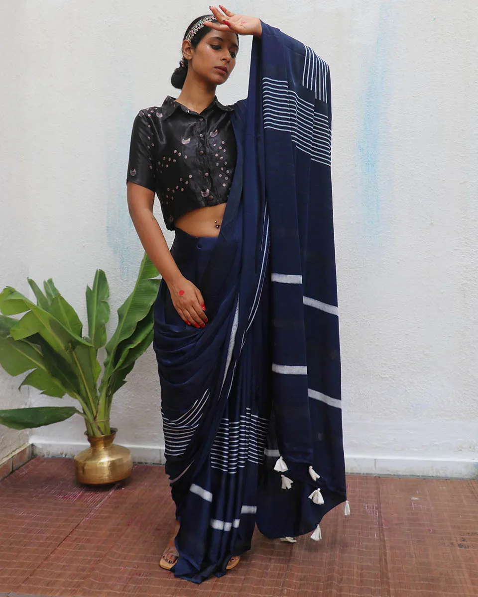 Bhoomi Blockprinted Modal Silk Saree - Jaisal
