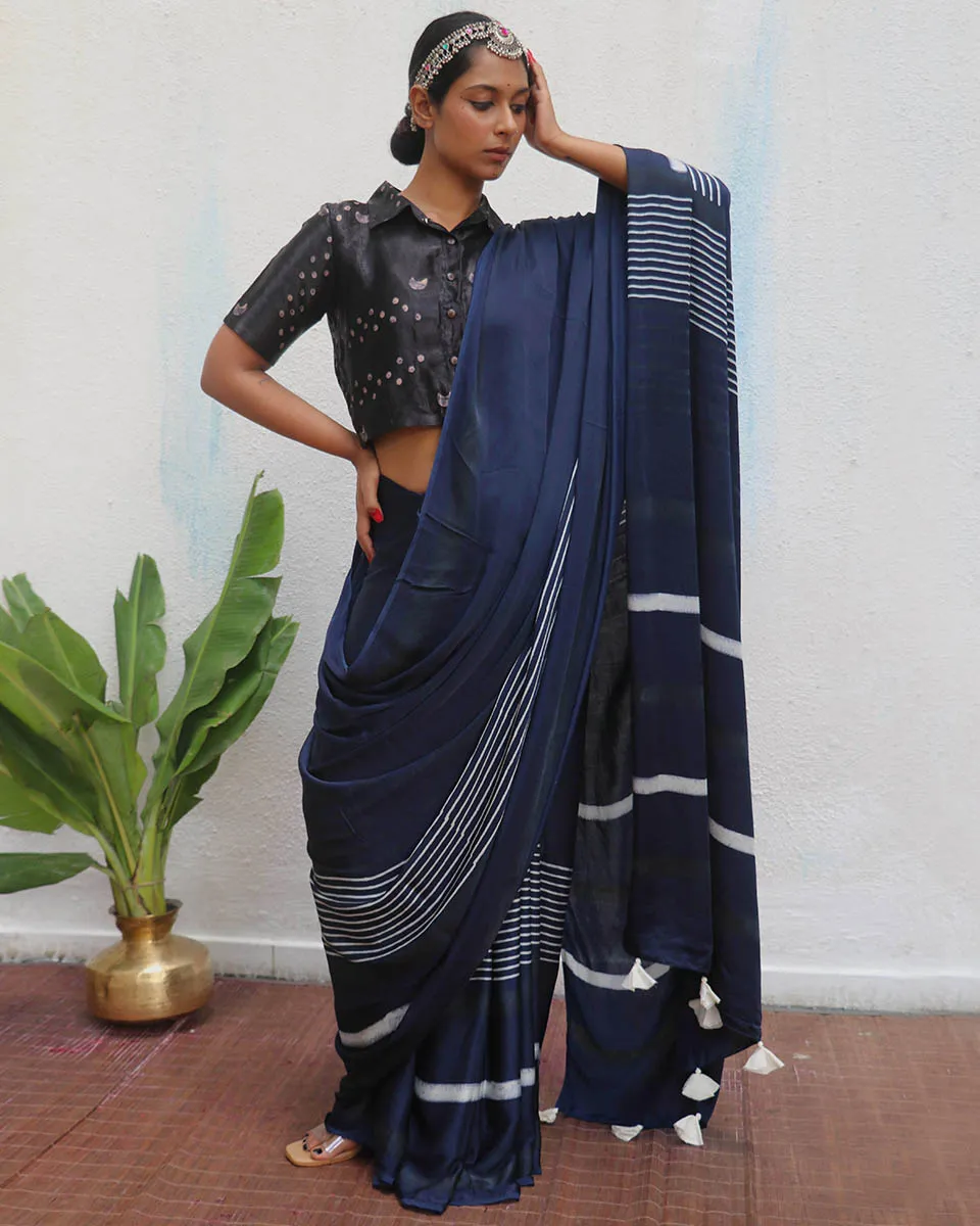 Bhoomi Blockprinted Modal Silk Saree - Jaisal