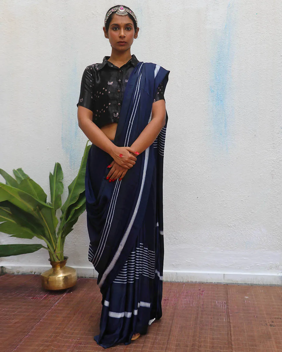 Bhoomi Blockprinted Modal Silk Saree - Jaisal