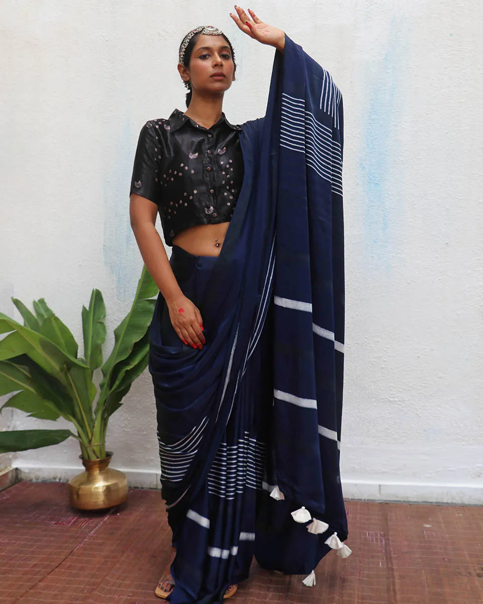 Bhoomi Blockprinted Modal Silk Saree - Jaisal