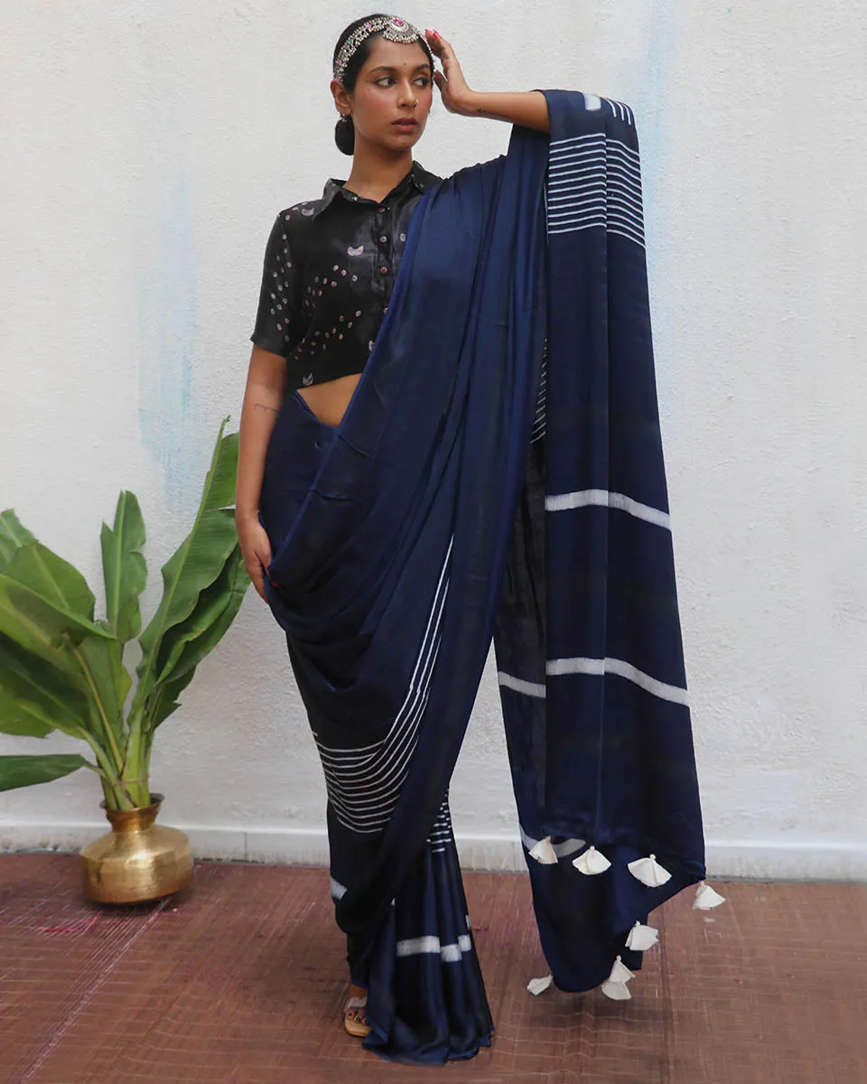 Bhoomi Blockprinted Modal Silk Saree - Jaisal