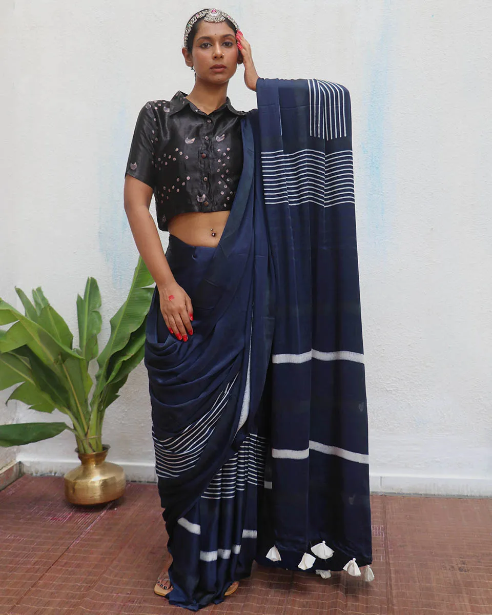 Bhoomi Blockprinted Modal Silk Saree - Jaisal
