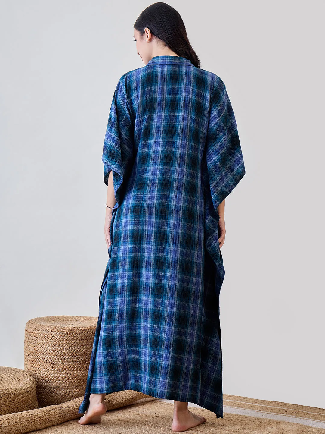Black and Blue Checkered Cotton Sleep Shirt