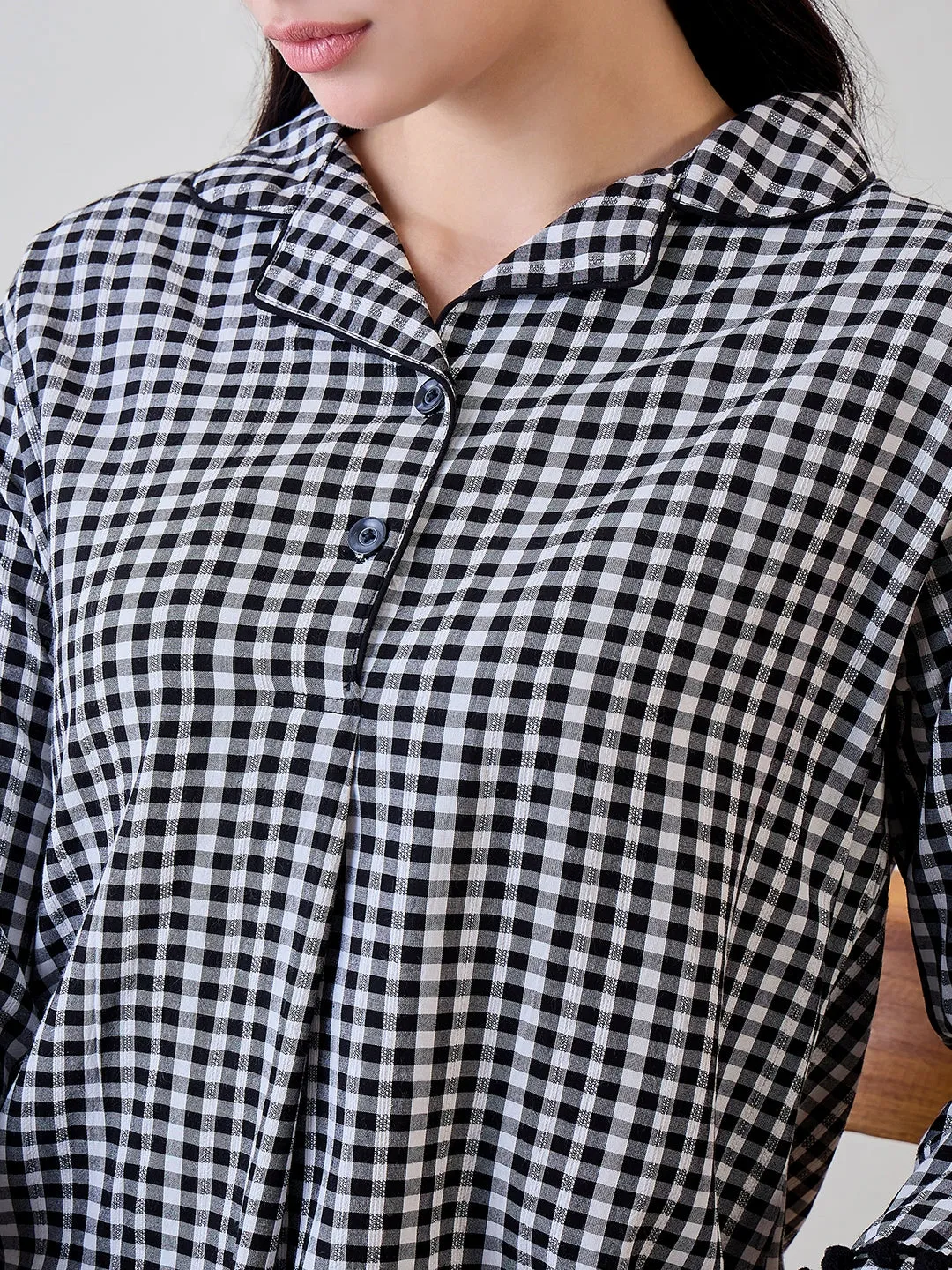 Black and White Gingham Cotton Sleep Shirt