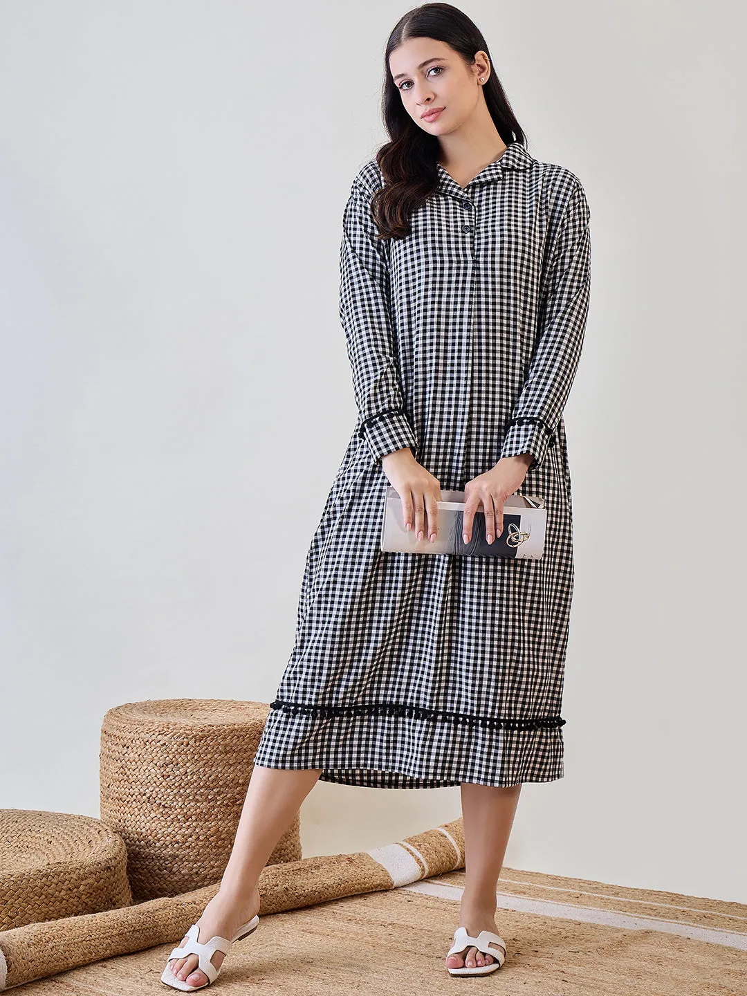Black and White Gingham Cotton Sleep Shirt