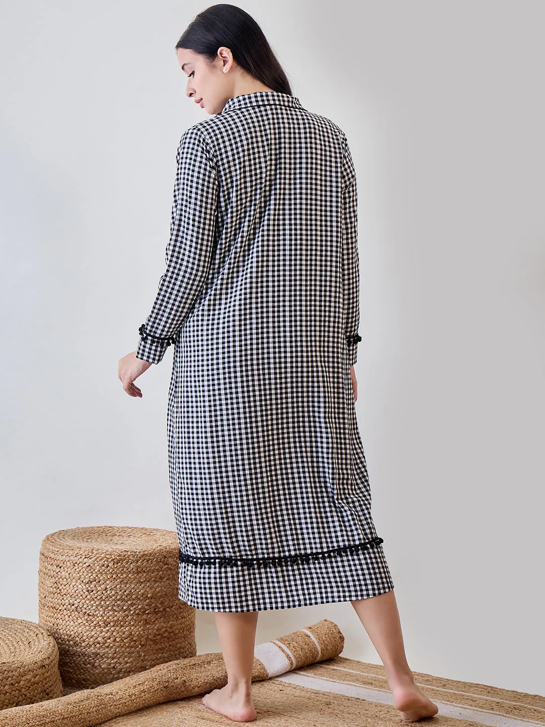 Black and White Gingham Cotton Sleep Shirt