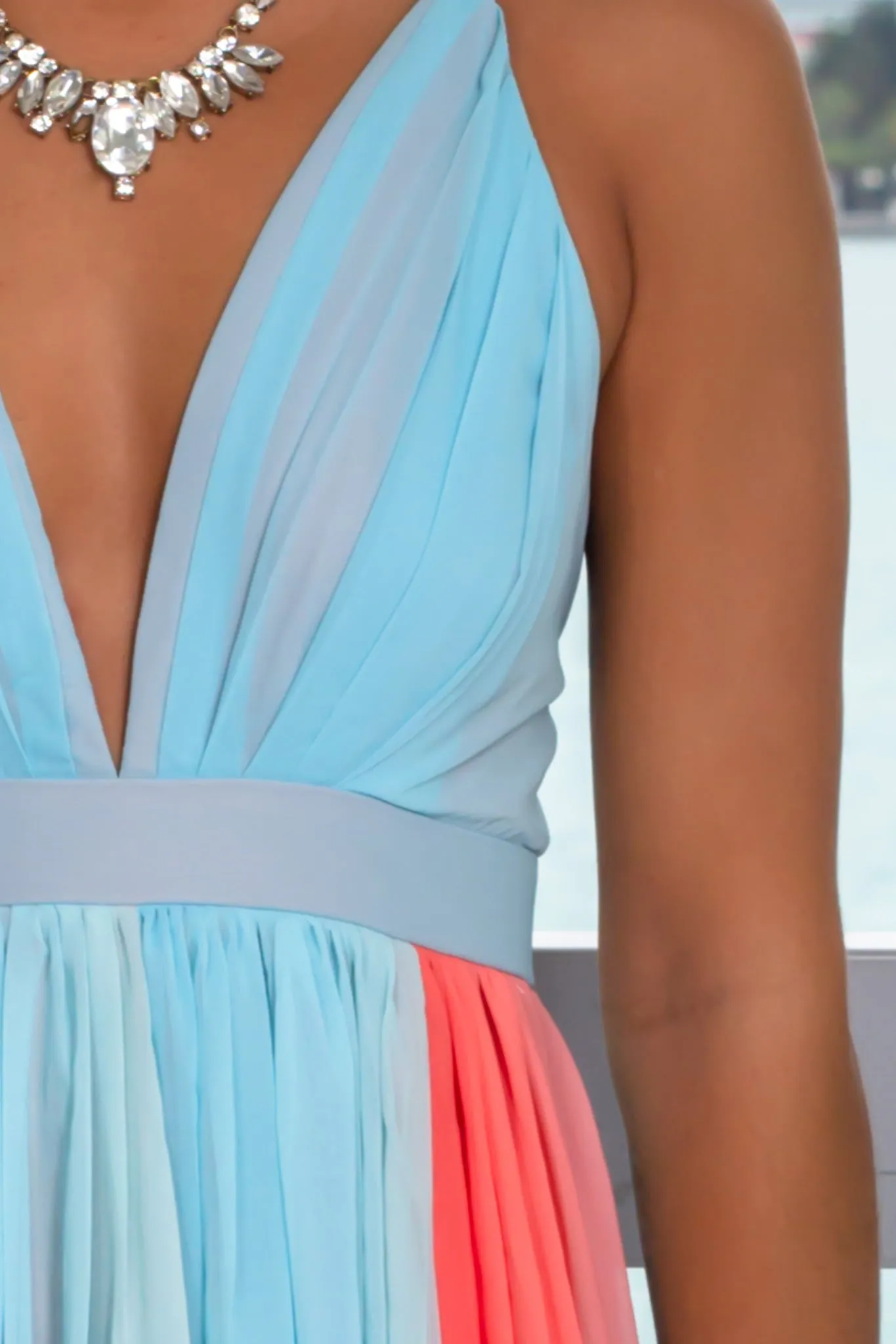 Blue and Orange Ombre Maxi Dress