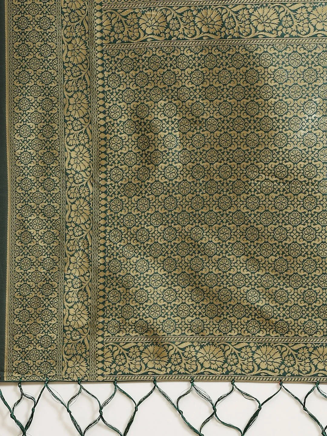 Bottle Green Polka Dot Zari Woven Banarasi Saree