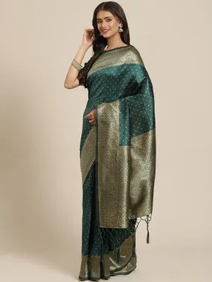 Bottle Green Polka Dot Zari Woven Banarasi Saree