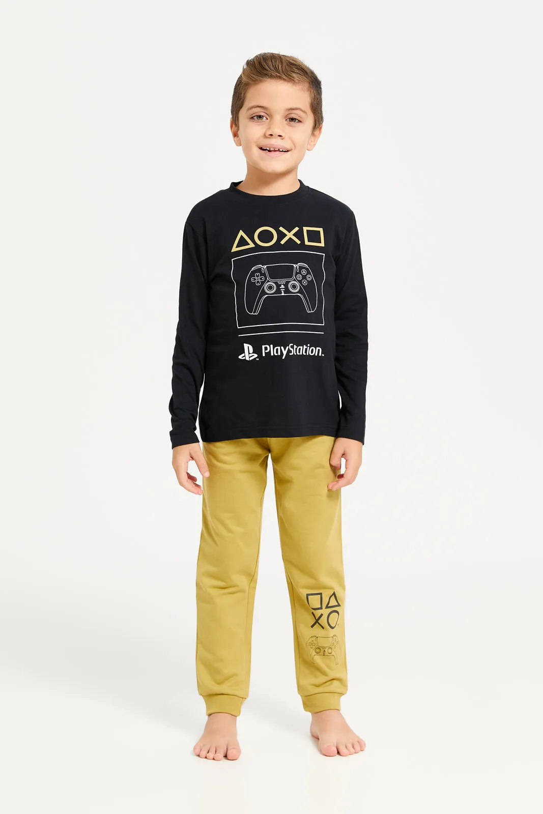 Boys Black And Yellow PlayStation Print Long Sleeve Pyjama Set (2 Piece)