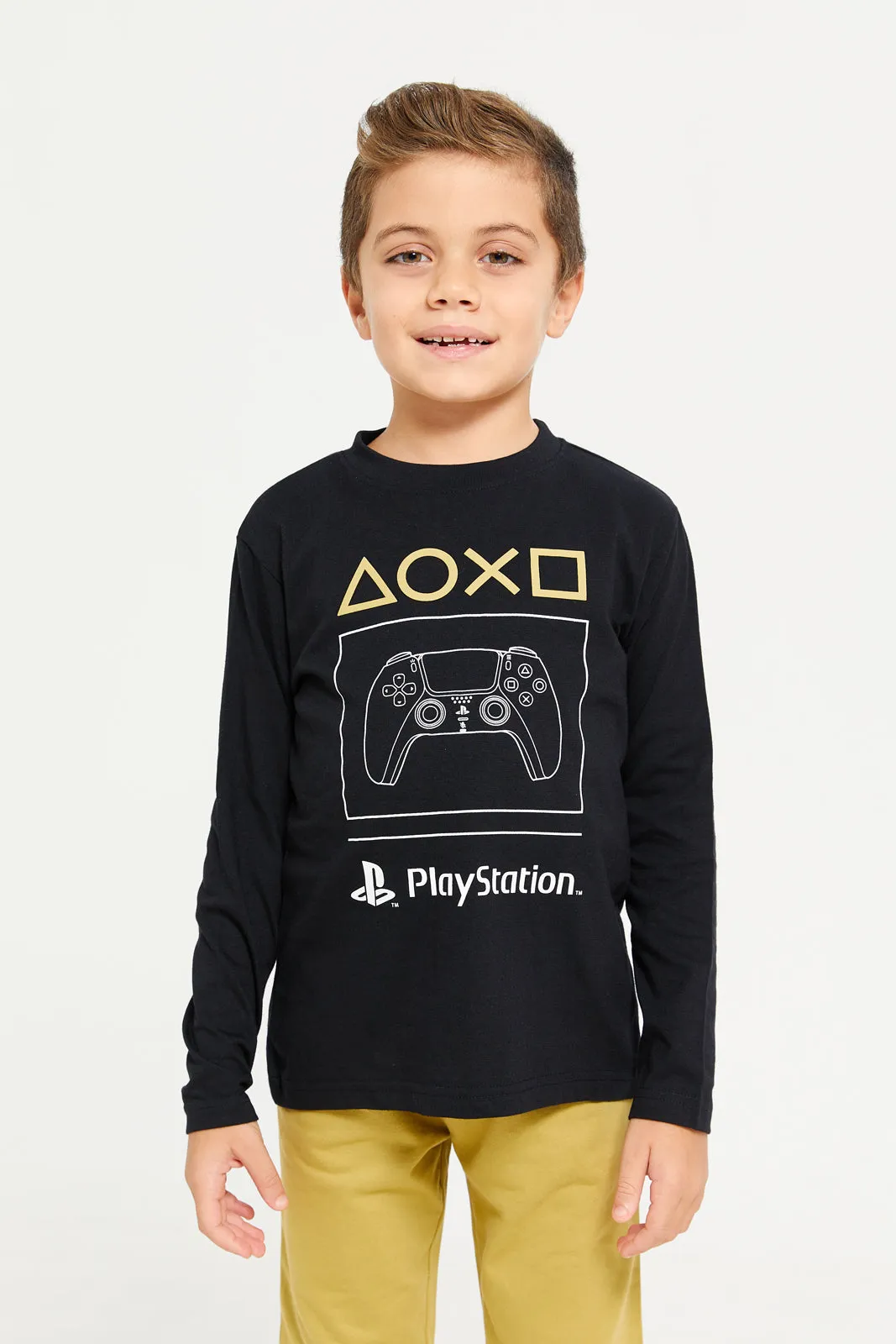 Boys Black And Yellow PlayStation Print Long Sleeve Pyjama Set (2 Piece)