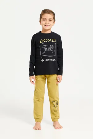 Boys Black And Yellow PlayStation Print Long Sleeve Pyjama Set (2 Piece)