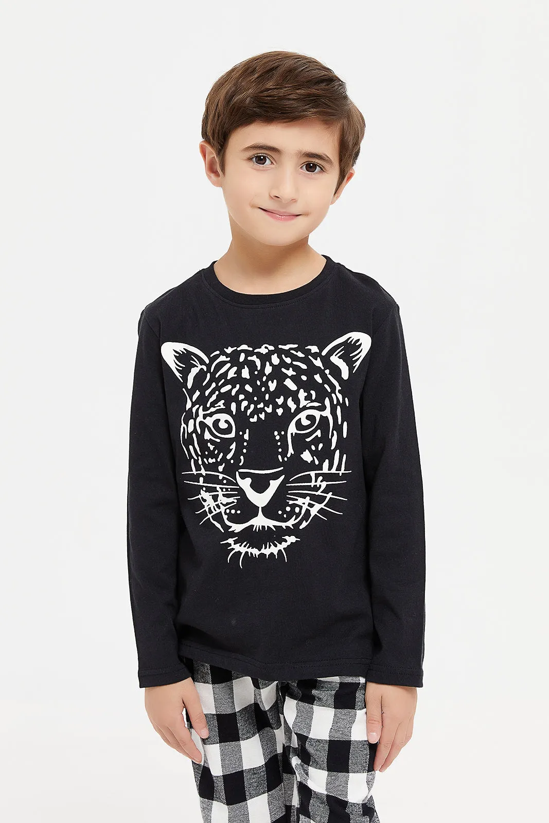 Boys Black Lion Printed Pyjama Set (2 Piece)