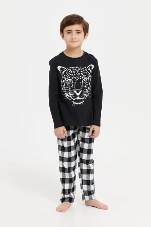 Boys Black Lion Printed Pyjama Set (2 Piece)