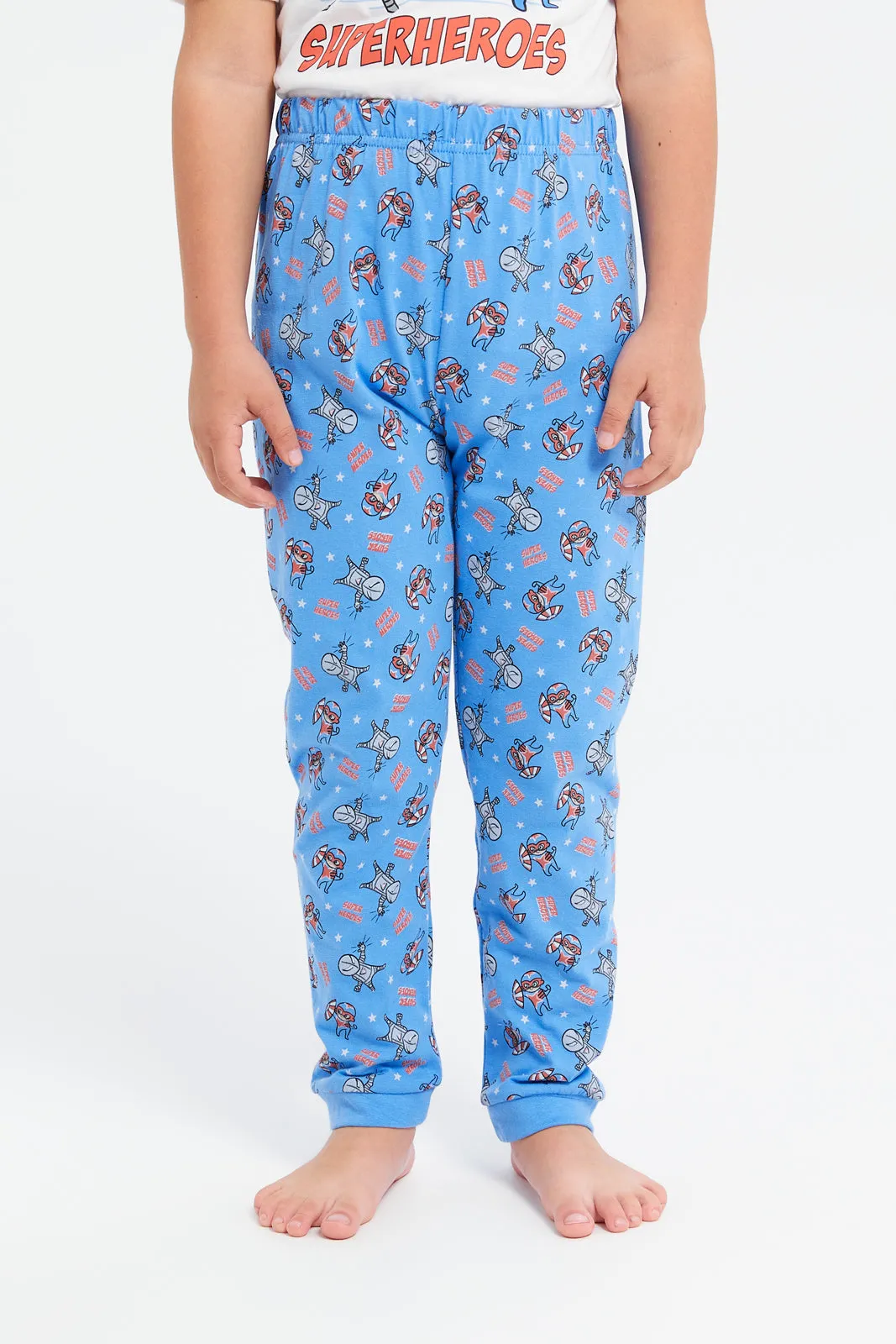 Boys Grey Superhero Print Short Sleeve T-Shirt Pyjama Set (2 Piece)