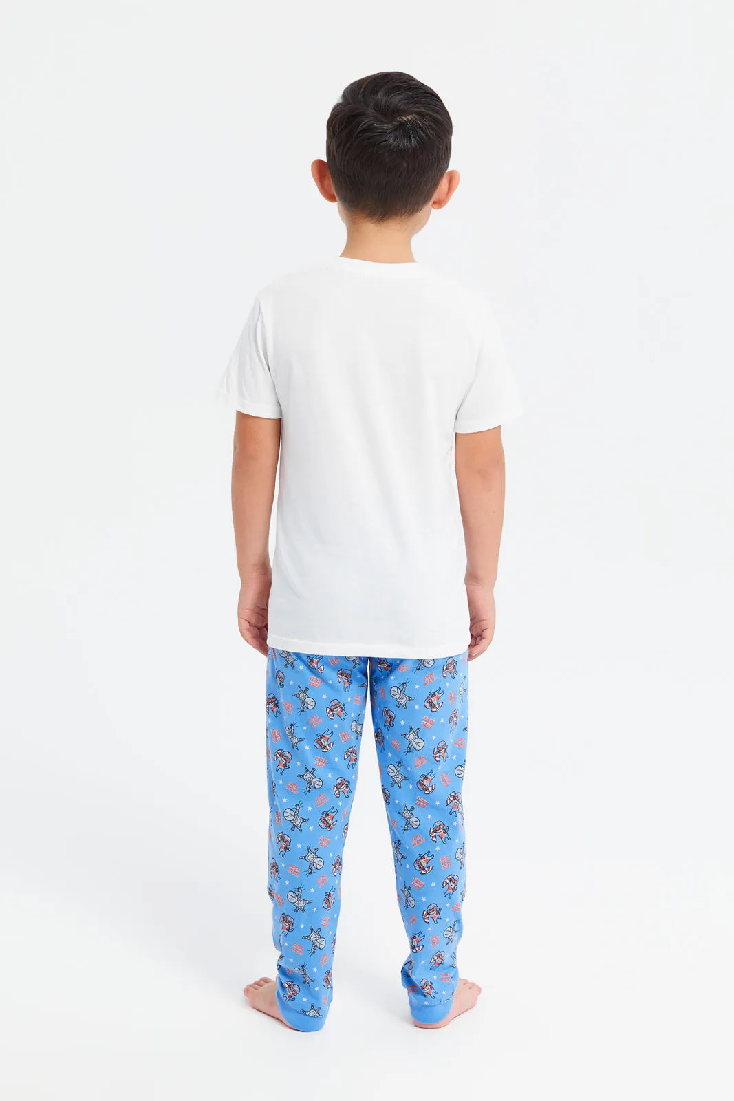 Boys Grey Superhero Print Short Sleeve T-Shirt Pyjama Set (2 Piece)