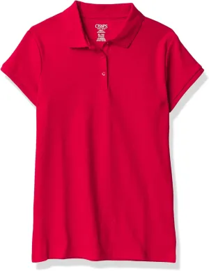 Chaps Girls' School Uniform Short Sleeve Interlock Polo