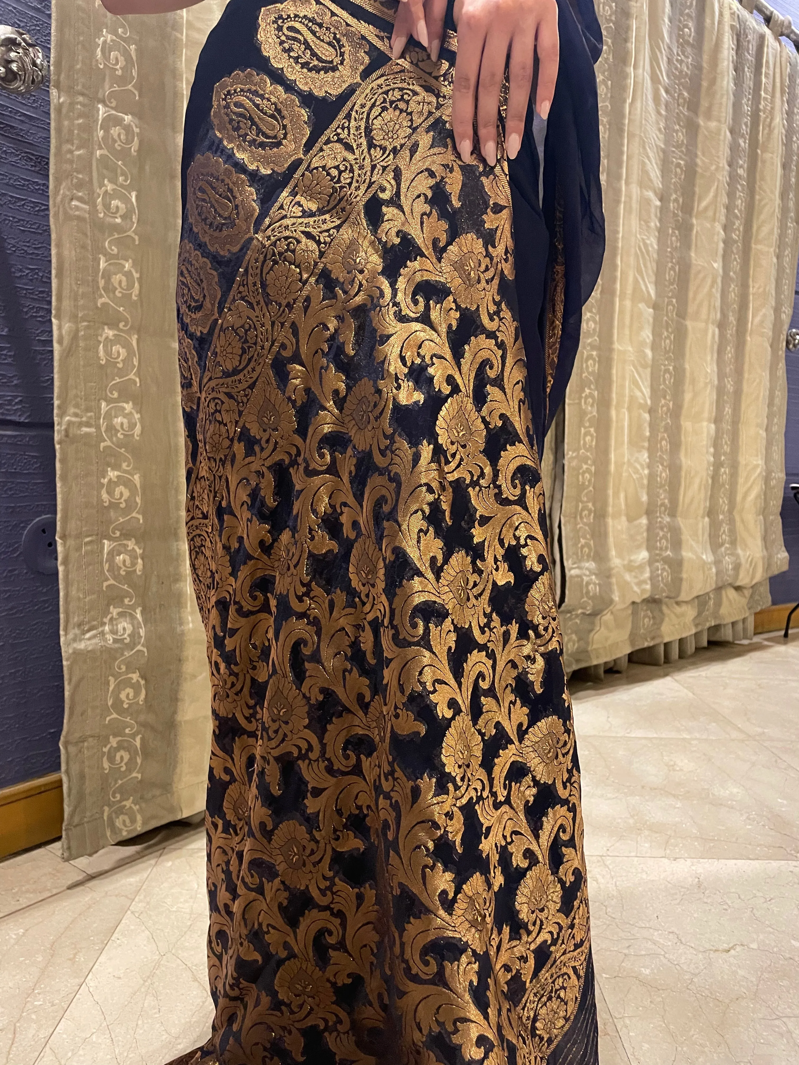 Chiffon Silk Banarsi - Navy Blue