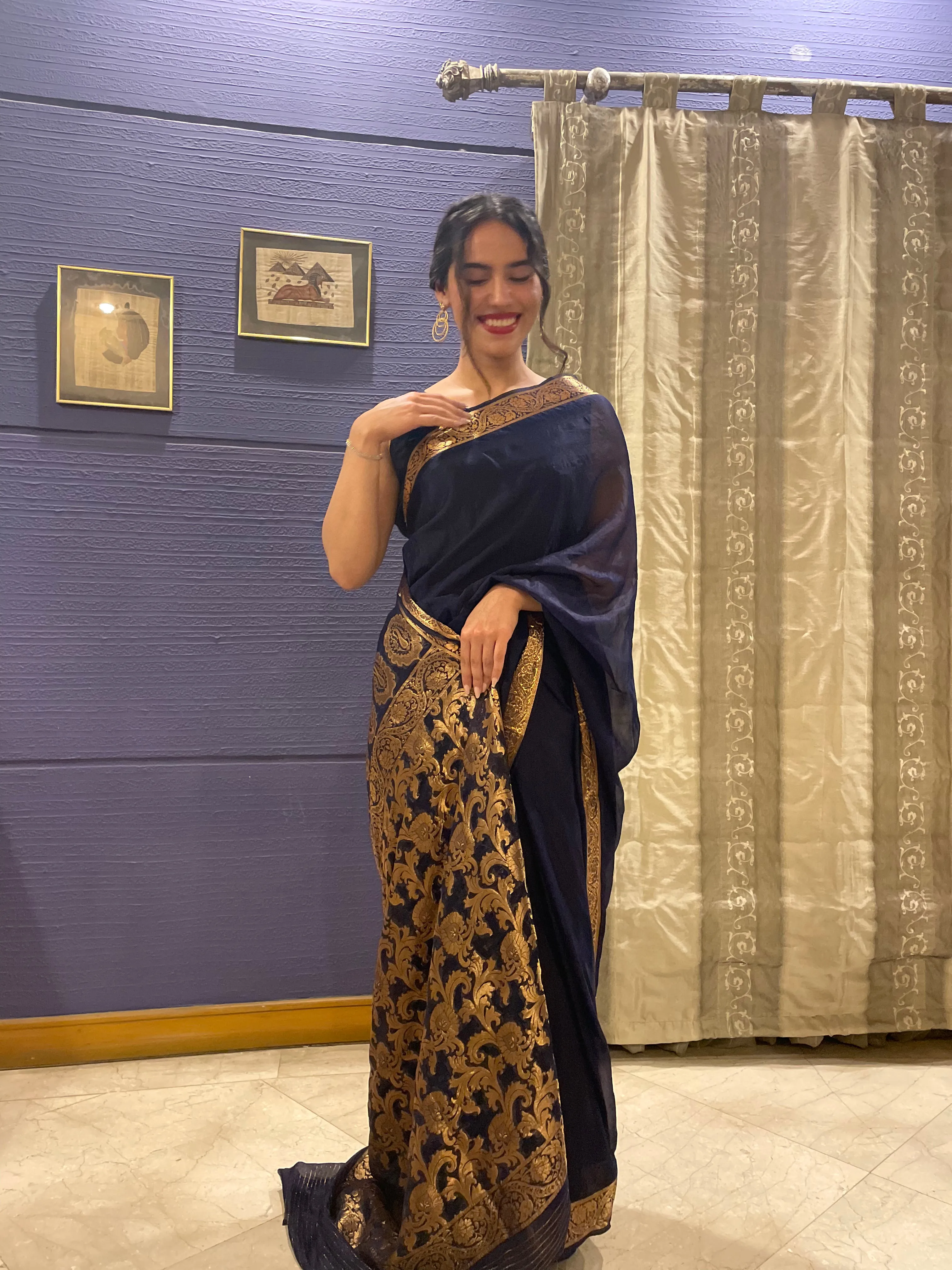 Chiffon Silk Banarsi - Navy Blue