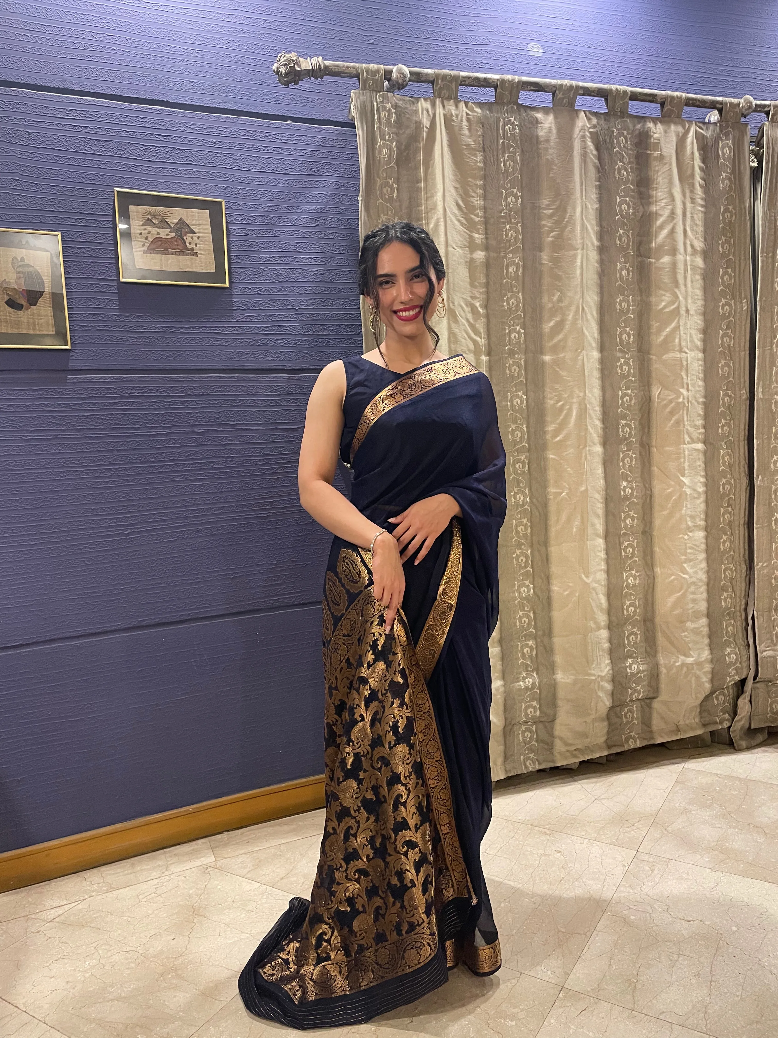 Chiffon Silk Banarsi - Navy Blue