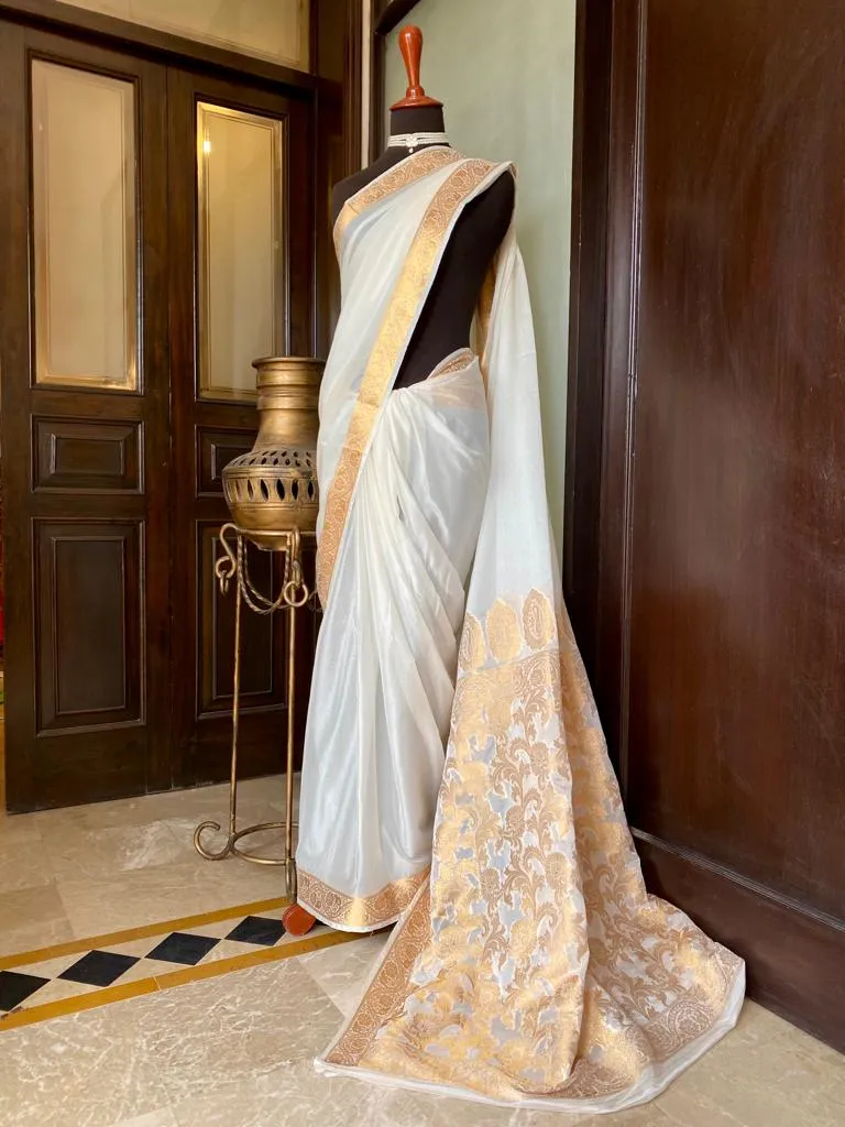 Chiffon Silk Banarsi - Swan White