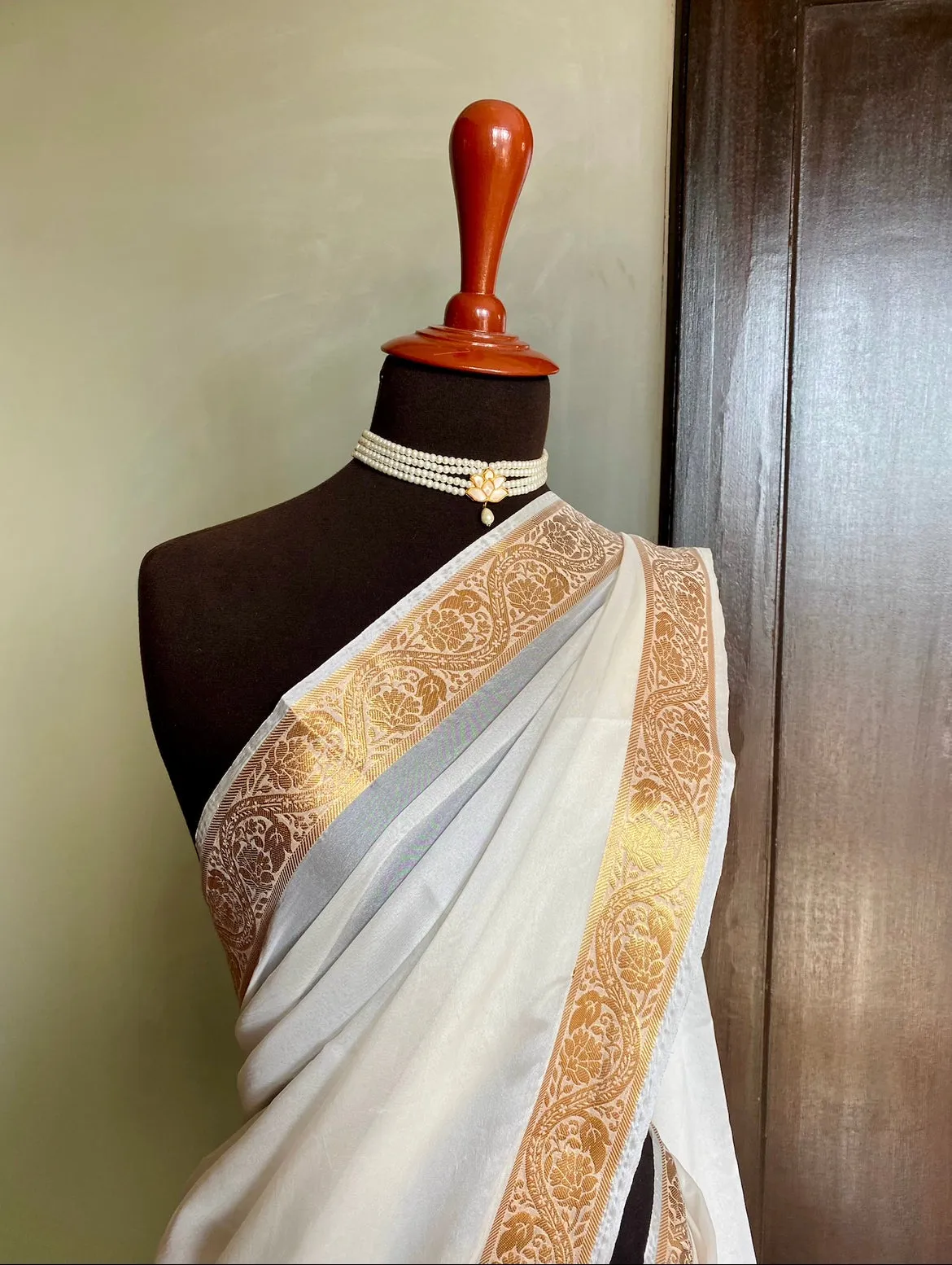 Chiffon Silk Banarsi - Swan White