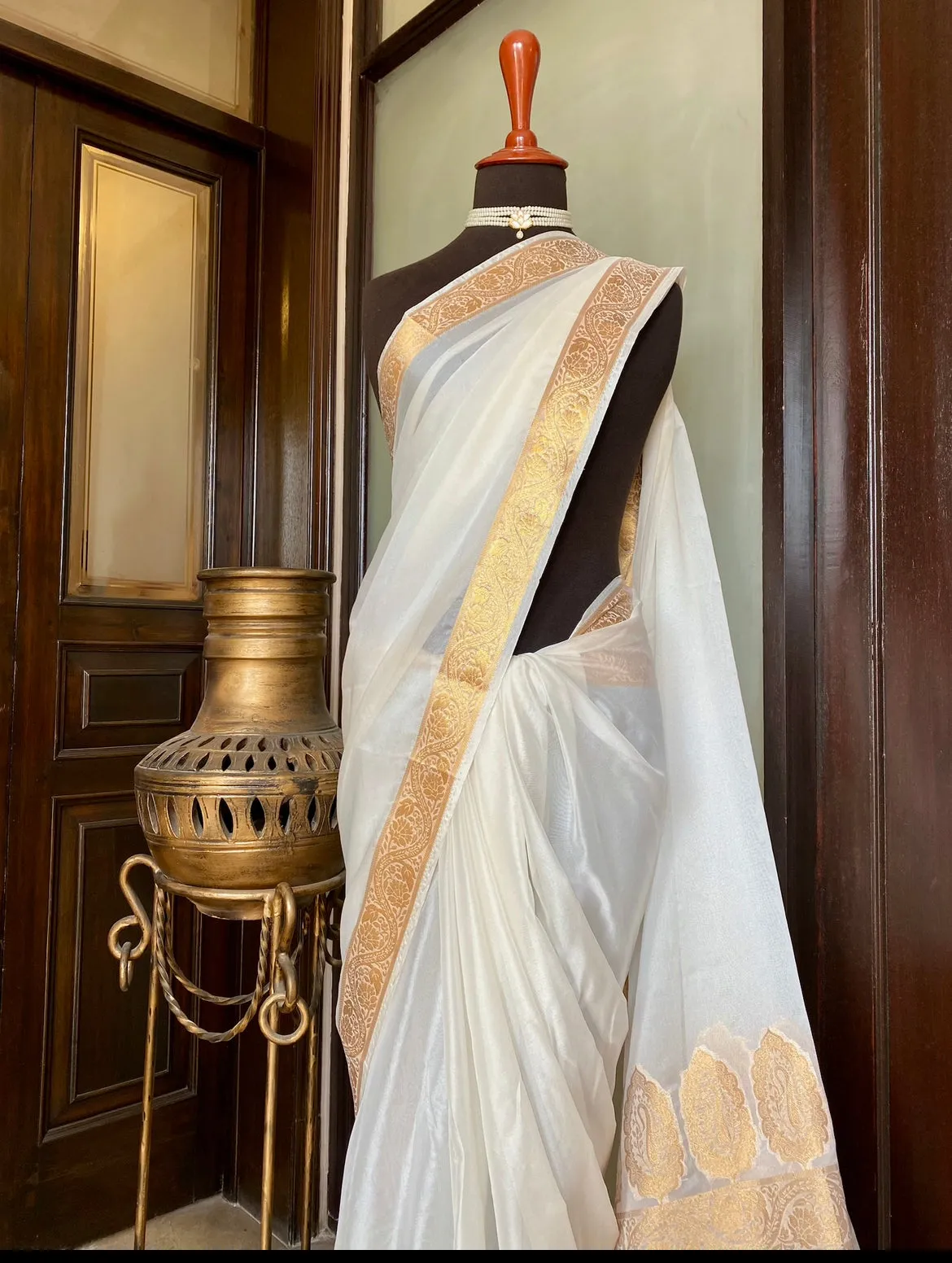 Chiffon Silk Banarsi - Swan White