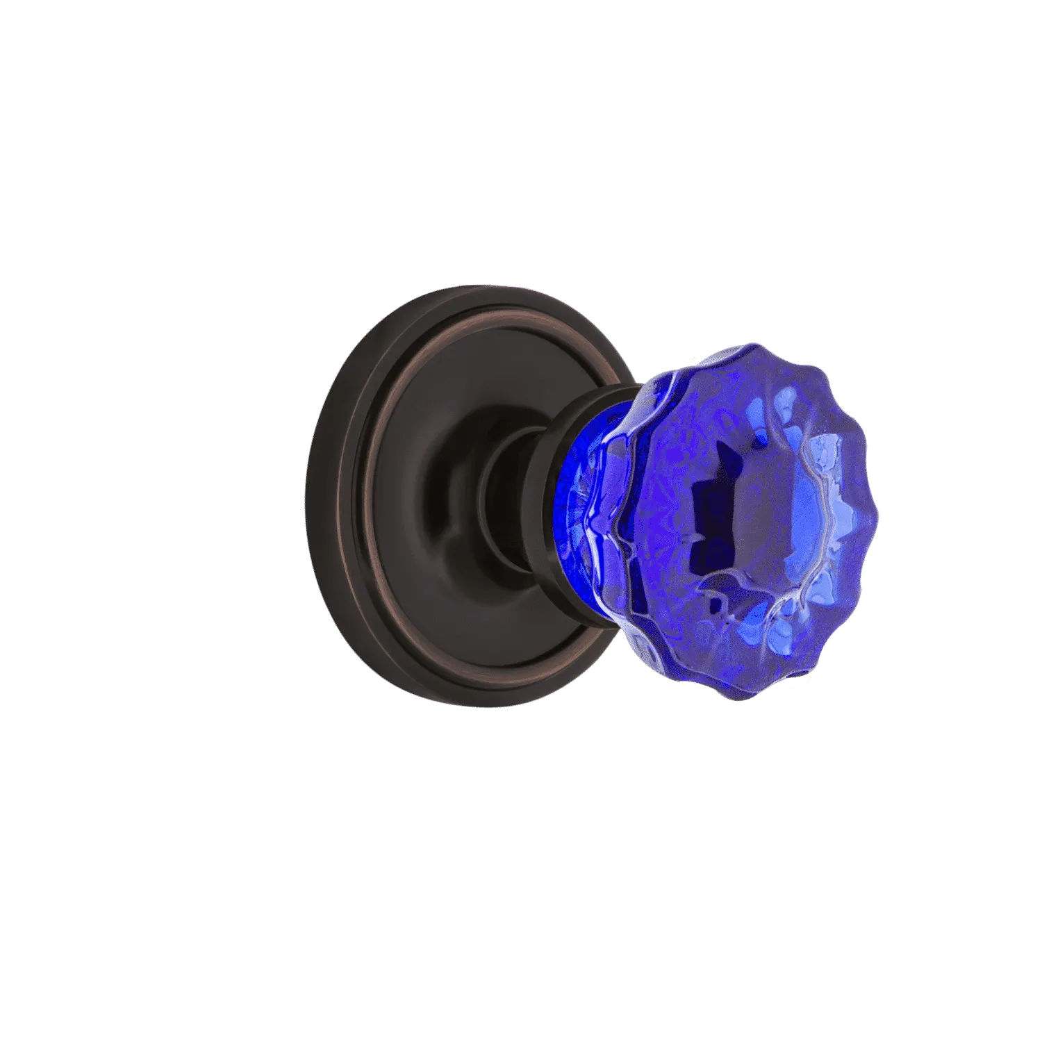 Classic Rosette with Cobalt Crystal Knob in Timeless Bronze