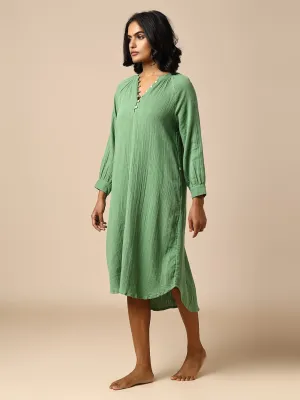 CRINKLE DOUBLE COTTON CREPE LOUNGE DRESS