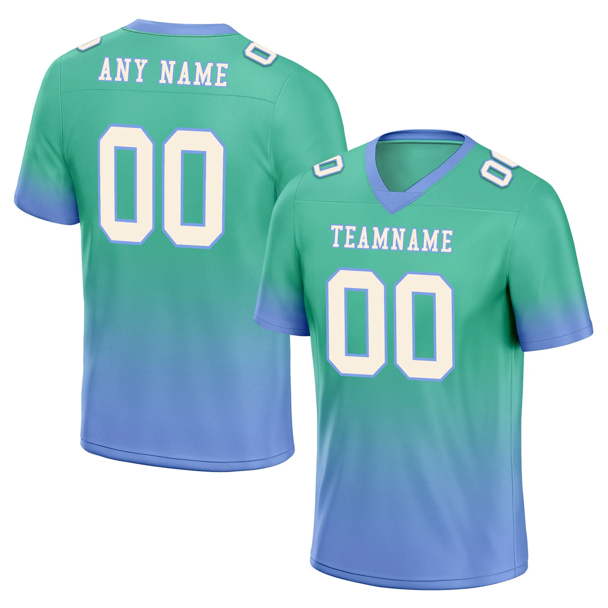 Custom Mint Green Blue Fade Fashion Personalized Authentic Football Jersey FBJ02-D06105
