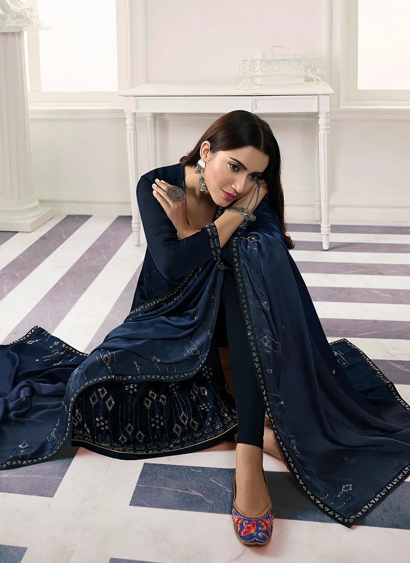 Dark Blue Embroidered Salwar Kameez Suit
