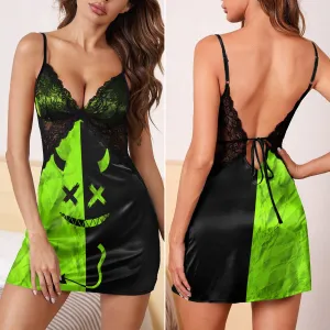 Double Block Green Black Emo Women's Back Lace Babydolls Nightgowns