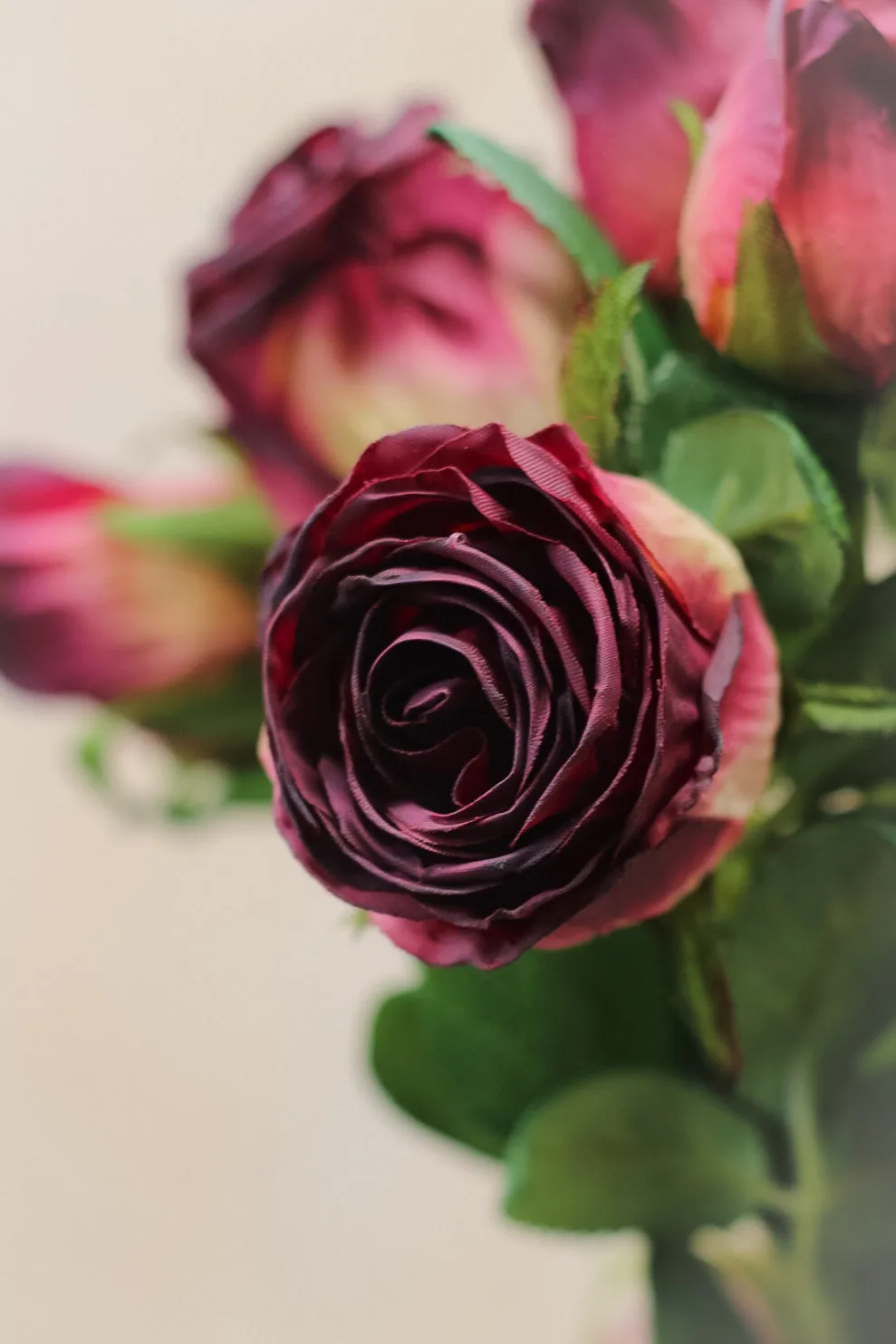 Faux Scarlet Dried Touch Rose Bunch