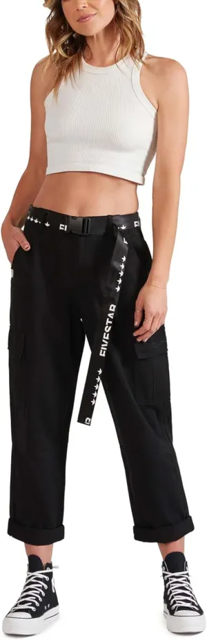 FIVESTAR GENERAL Women's Belted Utility Cargo Crop Pant, High-Rise, Button Closure with Brass Zipper