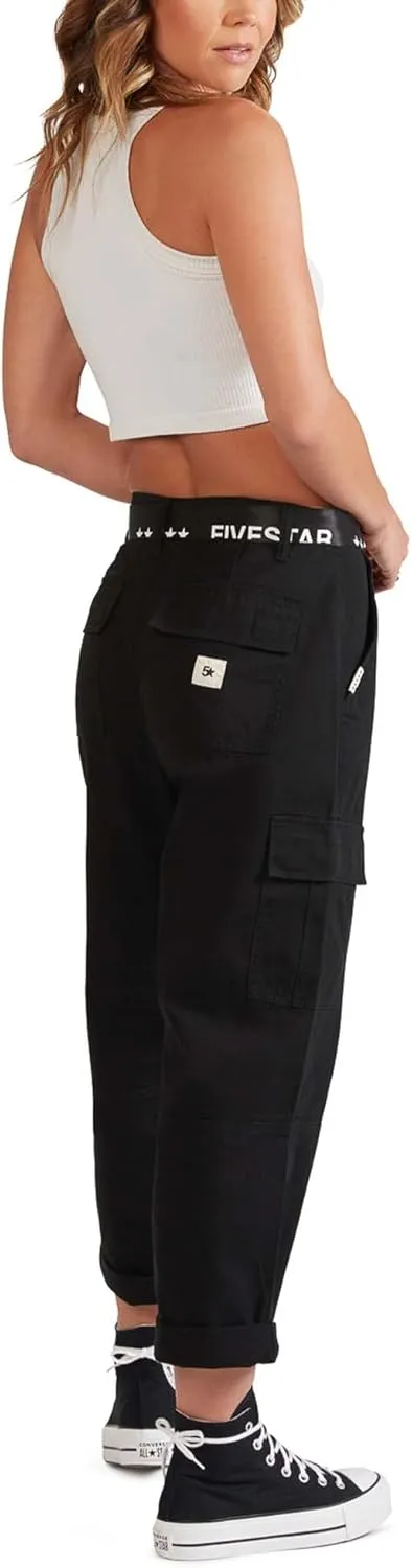 FIVESTAR GENERAL Women's Belted Utility Cargo Crop Pant, High-Rise, Button Closure with Brass Zipper