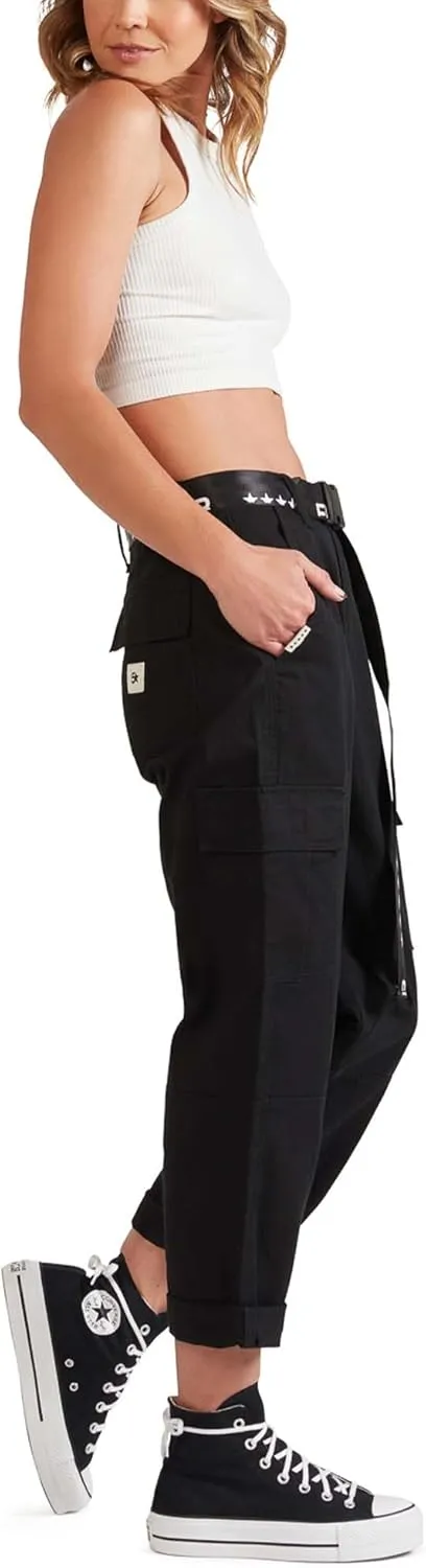 FIVESTAR GENERAL Women's Belted Utility Cargo Crop Pant, High-Rise, Button Closure with Brass Zipper