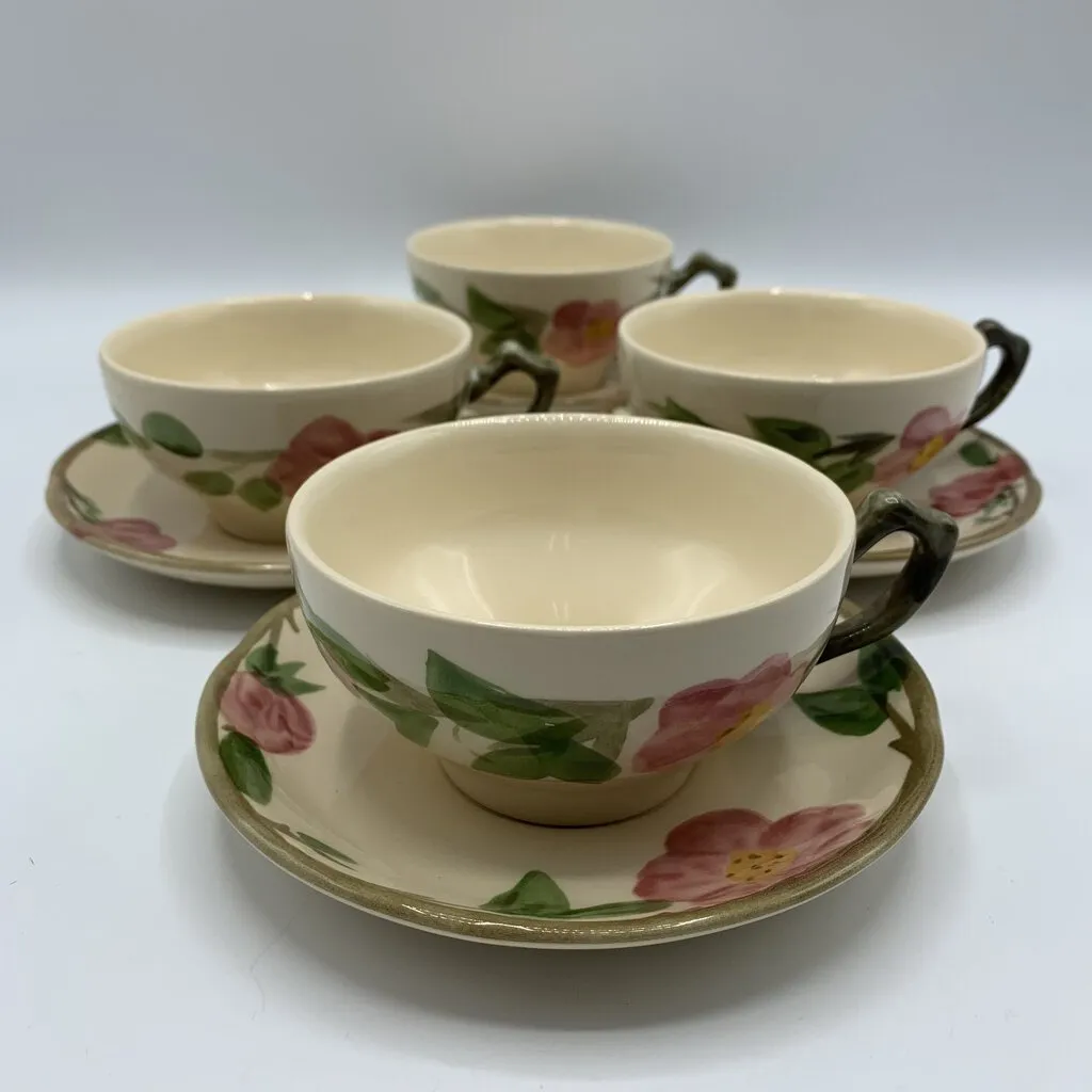Franciscan Desert Rose Teacups & Saucers Set of 4, England Backstamps /hgb